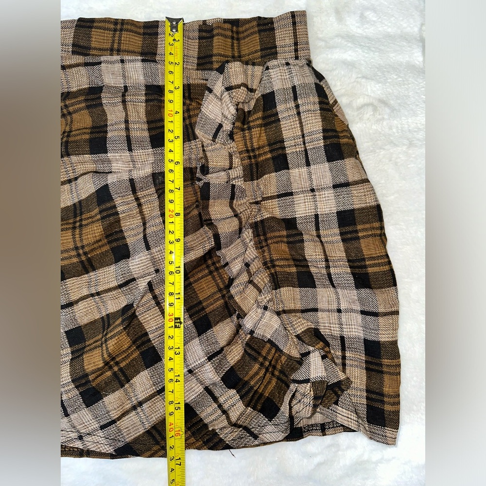 NWOT Linen Blend Brown Plaid Skirt - Picture 6 of 6
